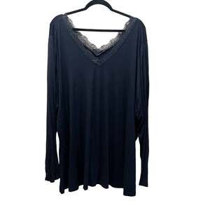 Lane Bryant Long Sleeve Top Black V-Neck Stretch Lace Pullover Plus Size 26/28